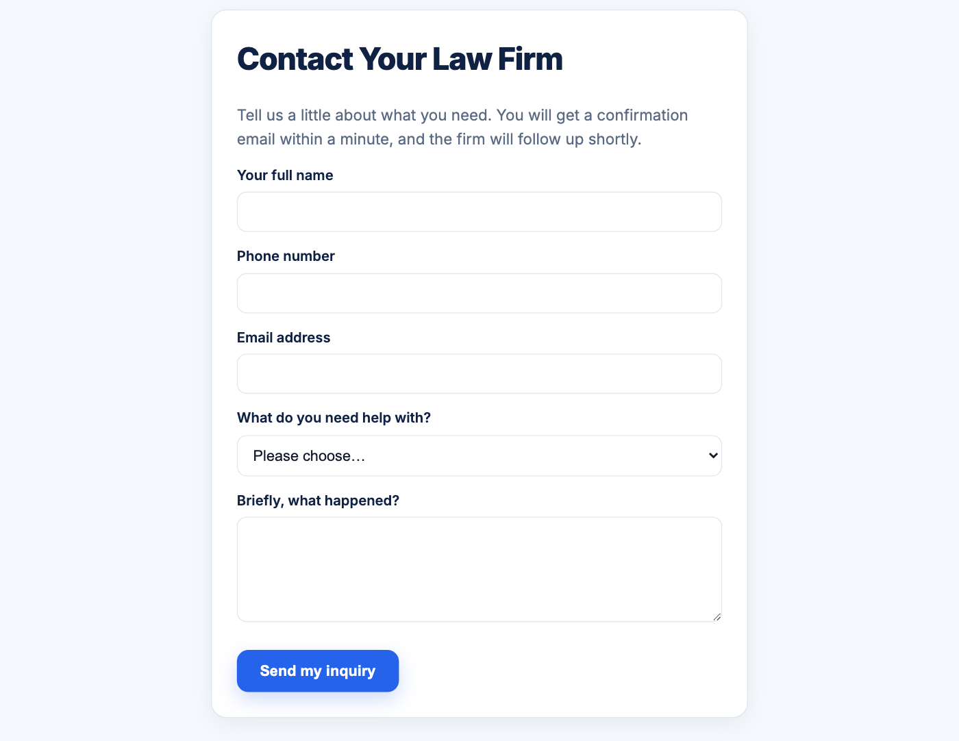 The IntakeDesk public intake form